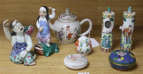 A Chinese Qianlong famille rose teapot and other Chinese ceramics tallest 16cm